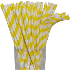 Luxentu Papier-Trinkhalme Gestreift Mit Knick 19.7 Cm 100er Set Gelb