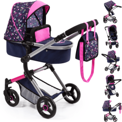 Bayer Design Kombi-Puppenwagen Neo Vario Herzchen Blau/pink Mit Herzen Und Meerjungfrau