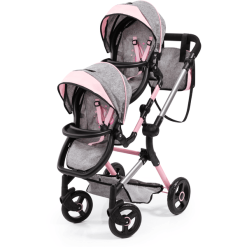 Bayer Design Zwillings-Puppenwagen Twin Neo Grau/rosa, Mit Schmetterling
