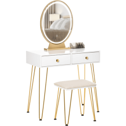 HOMCOM Schminktisch Miteinstellbarer LED-Beleuchtung Weiß