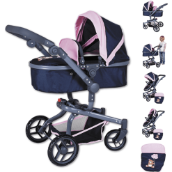 Knorr Toys® Puppenwagen Boonk - "Navy Pink Bear" Blau