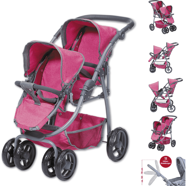 Knorr Toys® Zwillingspuppenwagen Milo - "berry" Rosa 3 Knorr Toys® Zwillingspuppenwagen Milo - "berry" Rosa