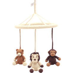 NatureZoo Of Denmark Gehäkeltes Mobile Teddy, Löwe & Affe, Beige