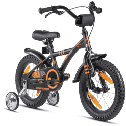 PROMETHEUS BICYCLES® Kinderfahrrad 14 Zoll Schwarz Matt & Orange