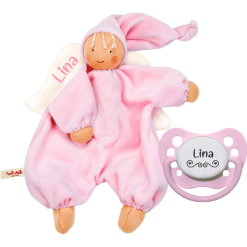 Schnullireich Geschenkset Käthe Kruse Schmusetuch Gugguli Engel Mit Namen + NIP Namensschnuller Rosa -Kinderspielzeug Geschäft schnullireich geschenkset kaethe kruse schmusetuch gugguli engel mit namen nip namensschnuller rosa a405702 1