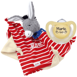 Schnullireich Geschenkset Käthe Kruse Schmusetuch Mit Namen Esel + NUK Namensschnuller (0-6 Mon) Rot -Kinderspielzeug Geschäft schnullireich geschenkset kaethe kruse schmusetuch mit namen esel nuk namensschnuller 0 6 mon rot a405725 1